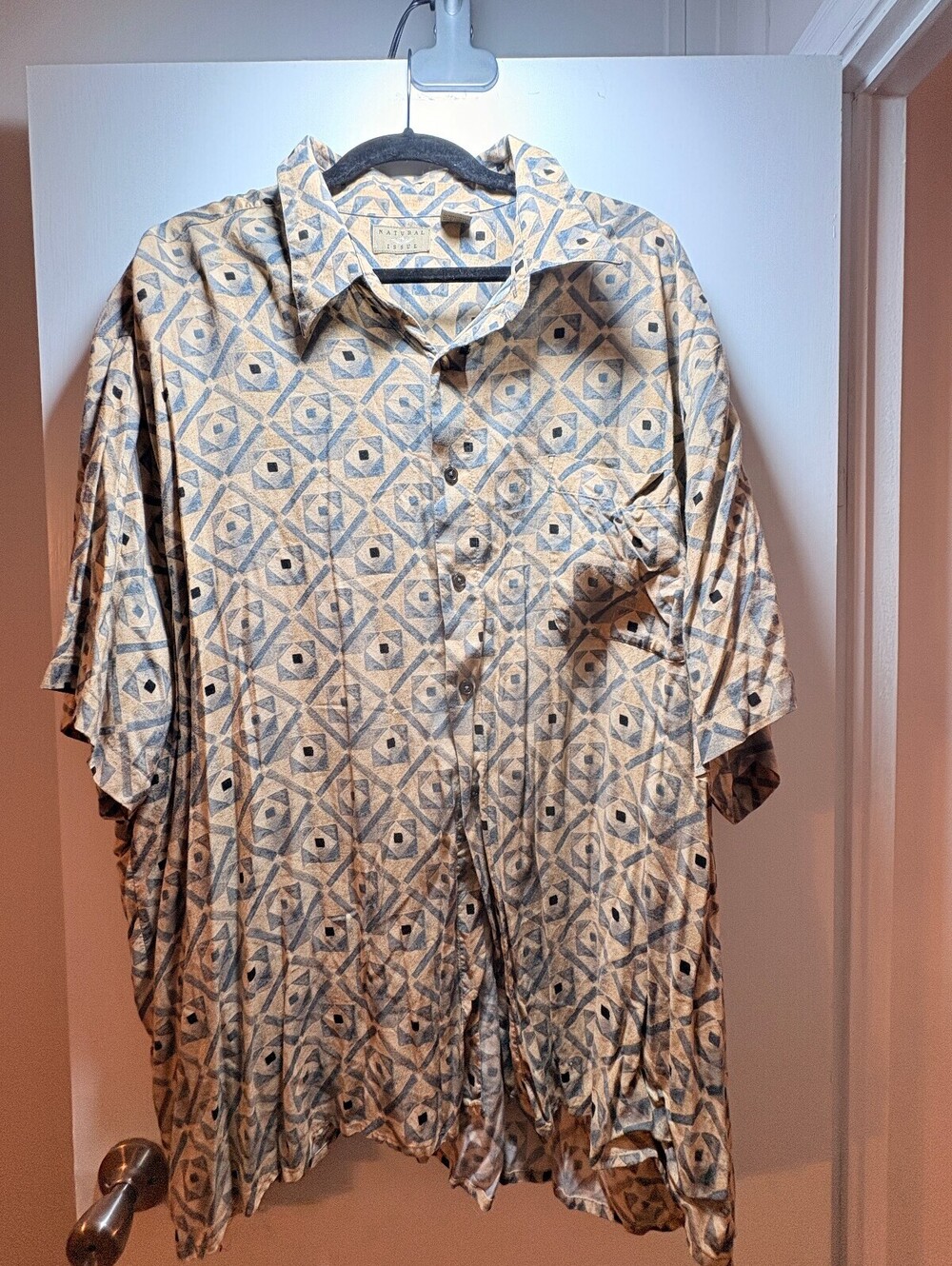 3XL Natural Issue tan blue-gray button down
